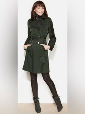 DKNY Olive Green Double-Breasted Trench Coat with Belt